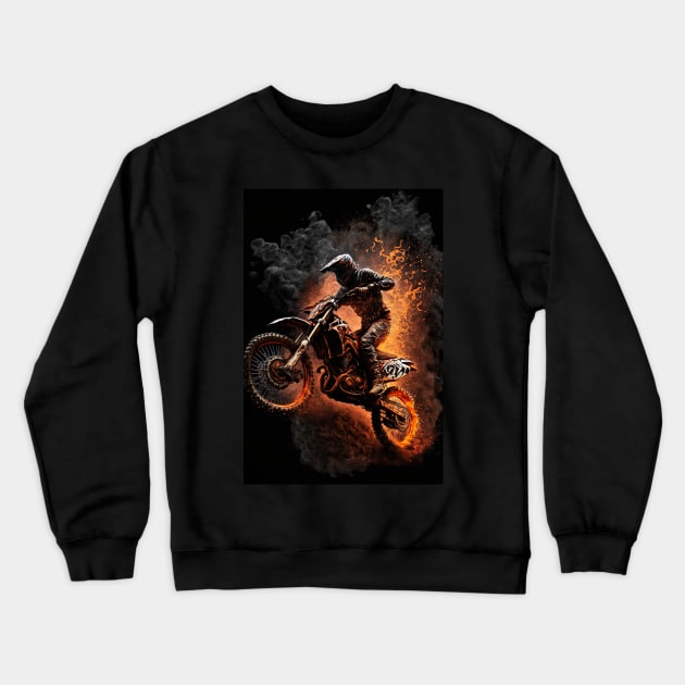 Dirt Bike With Flames Crewneck Sweatshirt by KoolArtDistrict